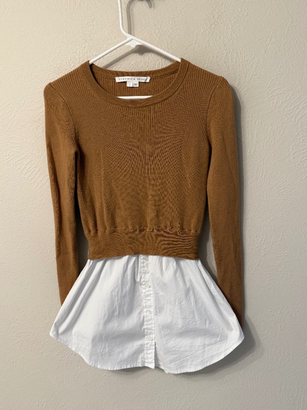 Veronica Beard Rocha Mixed Media Layered Look Sweater size S Merino Wool